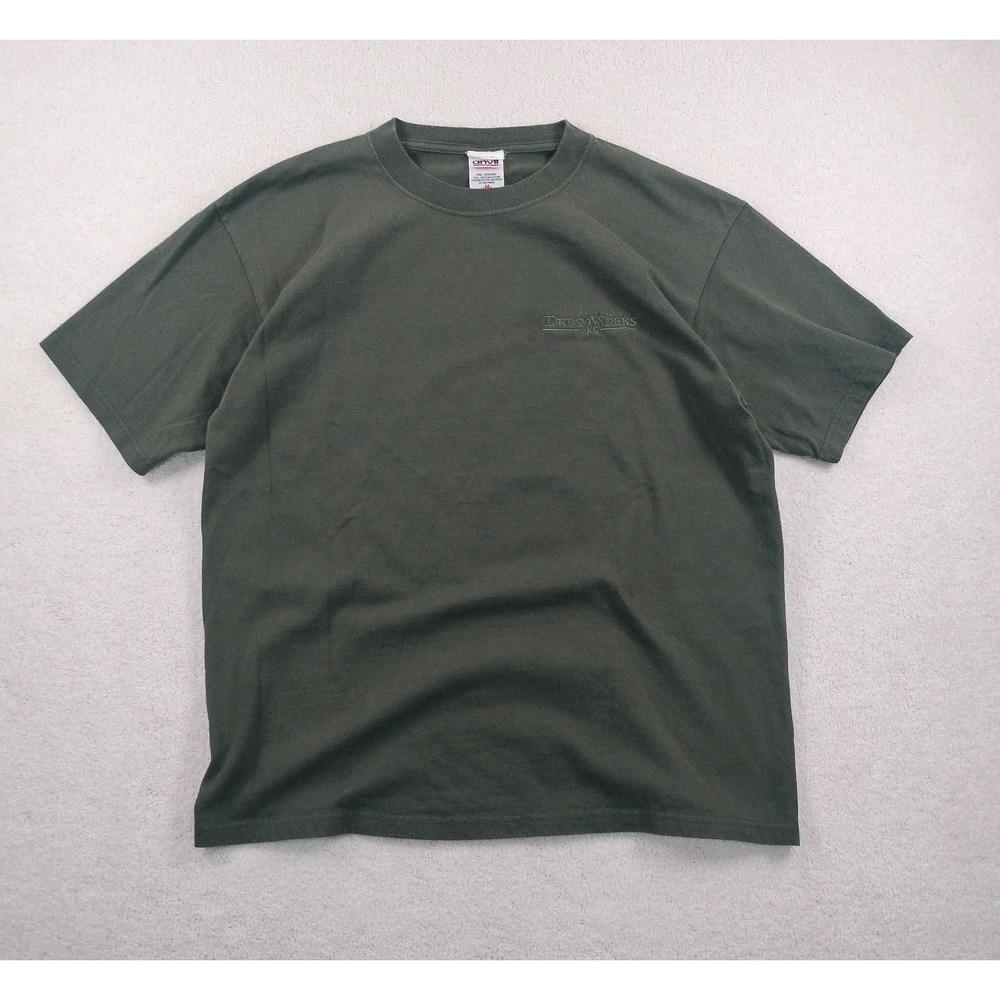 Vtg DreamWorks Skg Logo Embroidered Employee Tshirt Men's M Army Green Movie y2k